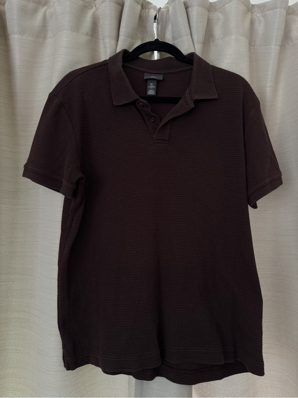 H&M Men's Dark Brown Waffle Polo Shirt